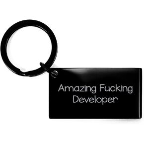 Developer Keychain: Funny Quote for Valentine's Unique Gifts from Friends, Coworkers, Family - Amazing F-king Developer Engraved Keychain