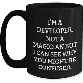 Developer Humor Gifts: I'm A Developer Not A Magician Funny Coffee Mug for Valentine's Unique Gifts, Perfect for Developer Friends and Coworkers