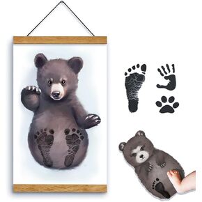 Newborn Footprint Kit Maker, perfect for creating keepsakes, memories, and gifts. Suitable for baby boys, girls, newborns, and dogs. Includes baby footprint art, baby shower gifts, original artwork, parenting art memorabilia, with a cute bear design.(8.2I