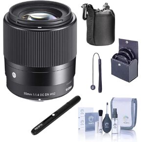 Adorama Sigma 30mm f/1.4 DC DN Contemporary Lens for Sony E, Bundle with 52mm Filter Kit, Lens Cap Tether, Lens Cleaner, Cleaning Kit, Pouch