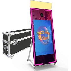 Magic Mirror Photo Booth, 65’’ Mirror Photo Booth, 43’’ Touch Screen, (i5 8+256G) WindowsOS, DSLR Photo Booth, Flight Case, App Control & Remote Control WRGB Light for Wedding Party Events