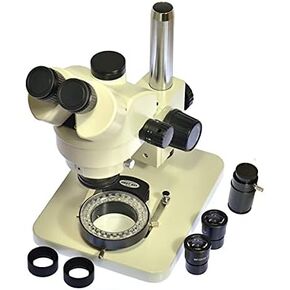Microscope Inspection Zoom 7X-45X Trinocular Stereo Microscope Trinocular Visual + 56 LED Light + WF10X20 Eyepiece + C Adapter Compatible with LAB PCB (Color : White)