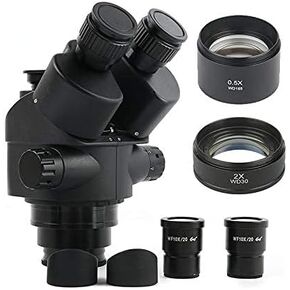 أسود 3.5x-90x 7x-45x Simul-Focal Microscoph Microscip Microscope Microscope +0.5x 2.0x عدسة مساعدة (اللون: 3.5x 90x)