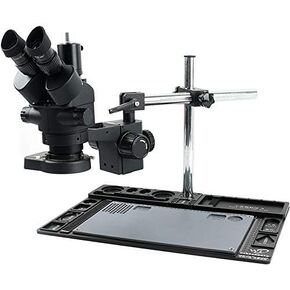 Black Trinocular Stereo Microscope Simul-Focal 3.5-90X Zoom Barlow Objective Lens 144 LED Lamp Maintenance Workbench (Color : B Magnification : 3.5 45X (0.5X 1X)) (A 7 45X(1X))