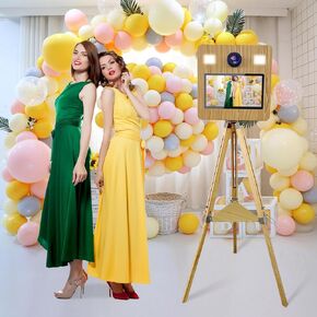 Tripod Retractable DSLR Photo Booth Machine 15.6 inch Touch Screen Selfie Kiosk Camera Photo Booth for Party Events (Only Wooden Photo Booth)