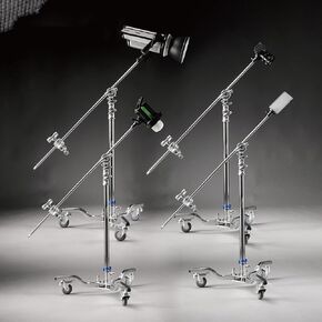 1 Heavy Duty C Stand, Stainless Steel Adjustable Photography Light Stand, with 42in/1070mm Boom Arm and 3 Foldable Pulleys, Max 82.6in/210cm, for Shooting