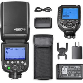 Godox V860III-N TTL/HSS 1/8000S Speedlite مع Godox Xproii-N Trigger لـ Nikon-2.4G Wireless X System ، بطارية LI-ION 2600MAH (480 واضحة) ، 0.01-1.5S RECYCLE