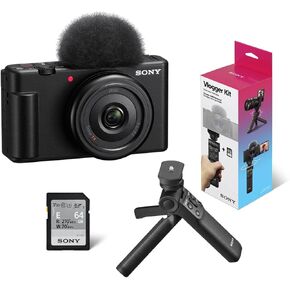 Sony ZV-1F Vlogging Camera, Black with ACCVC1 Vlogger Accessory Kit