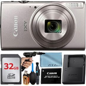 Canon PowerShot IXY 650 (ELPH 360) HS Digital Camera (Silver) + 32GB Memory Card + Grip Tripod + Accessory Bundle