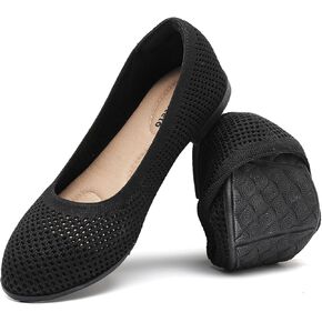 Saidoteto Women's Ballet Flats,Comfortable Round Toe Slip-On Walking Flat Shoes Elastic Knit Dress Shoes for Office & Casual Wear. Black Size 9.5 WFT240810-02