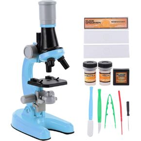 40X 1200X High Definition Microscope Monocular, High Definition High Magnification Microscope, Plastic Biological Microscope for Boys Girls (Without Batteries) (Blue)