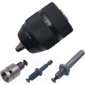 0.8-10mm 3-Jaw 3/8-24UNF Keyless Drill Chuck Quick Change Wrench Adapter SDS-Plus Shank 1/4" Hex Square for Impact Wrench Chuck
