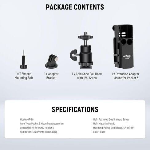 NEEWER GP-61 Magnetic Neck Holder & AC017 Plastic Extension Mount Adapter Compatible with DJI Osmo Pocket 3 Creator Combo Accessories, Adjustable Gimbal Camera Neck Mount for POV Vlog Video Recording in Saudi Arabia