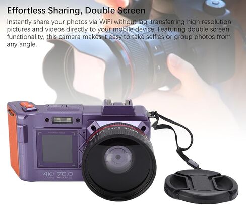 كاميرا رقمية 4K للتصوير الفوتوغرافي ، FHD Autofocus 70mp Dual Screen 50x Zoom F1.8 Aperture DSLR Camera مع Flash لمشاركي المحتوى (أسود) in Kuwait