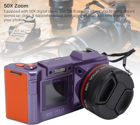 كاميرا رقمية 4K للتصوير الفوتوغرافي ، FHD Autofocus 70mp Dual Screen 50x Zoom F1.8 Aperture DSLR Camera مع Flash لمشاركي المحتوى (أسود) in Kuwait