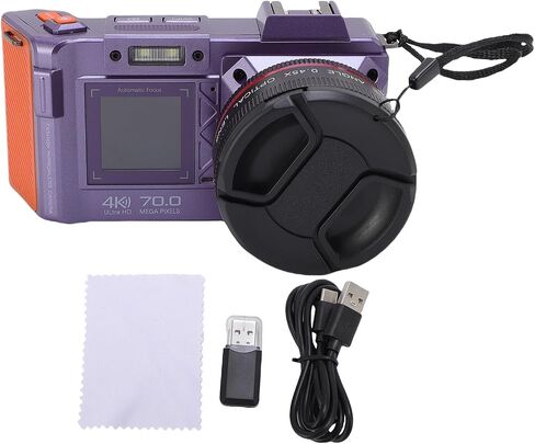 كاميرا رقمية 4K للتصوير الفوتوغرافي ، FHD Autofocus 70mp Dual Screen 50x Zoom F1.8 Aperture DSLR Camera مع Flash لمشاركي المحتوى (أسود) in Kuwait