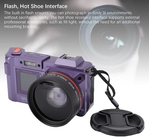 كاميرا رقمية 4K للتصوير الفوتوغرافي ، FHD Autofocus 70mp Dual Screen 50x Zoom F1.8 Aperture DSLR Camera مع Flash لمشاركي المحتوى (أسود) in Kuwait