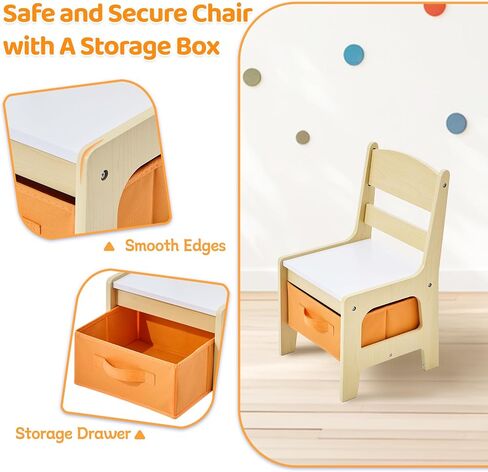 Kids Table and Chairs Set, 4 in 1 Wooden Kids Table with Reversible Tabletop, Children Activity Table with Removable Tabletop Storage, Toddler Table and Chair Set for Home, Nursery, Playroom in Saudi Arabia