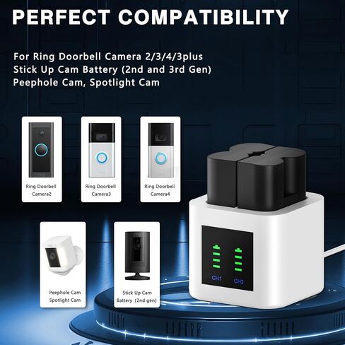 2-Pack 6040mAh Rechargeable Batteries with Charger Station for Ring-Doorbell Camera 2/3/4, Spotlight Camera and Stick Up Cam in Saudi Arabia