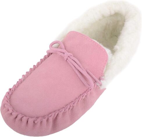 SNUGRUGS Womens Wool Lined Moccasin Slippers with Soft Sole & Wool Cuff in Saudi Arabia