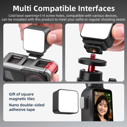 Auxiliary Light,LED Video Light for DJI Osmo Pocket 3/Action 5 Pro/Action 4 3/Gopro Series,Compact Rechargeable 300mAh Type-C 3000k-6500k Color Temperature Adjustable (Black) in Saudi Arabia