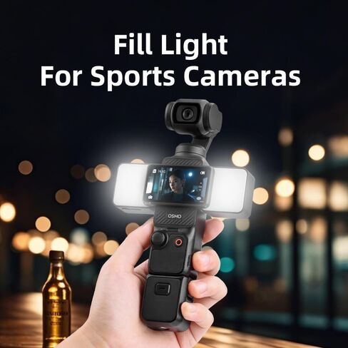 Auxiliary Light,LED Video Light for DJI Osmo Pocket 3/Action 5 Pro/Action 4 3/Gopro Series,Compact Rechargeable 300mAh Type-C 3000k-6500k Color Temperature Adjustable (Black) in Saudi Arabia