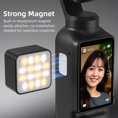 Auxiliary Light,LED Video Light for DJI Osmo Pocket 3/Action 5 Pro/Action 4 3/Gopro Series,Compact Rechargeable 300mAh Type-C 3000k-6500k Color Temperature Adjustable (Black) in Saudi Arabia
