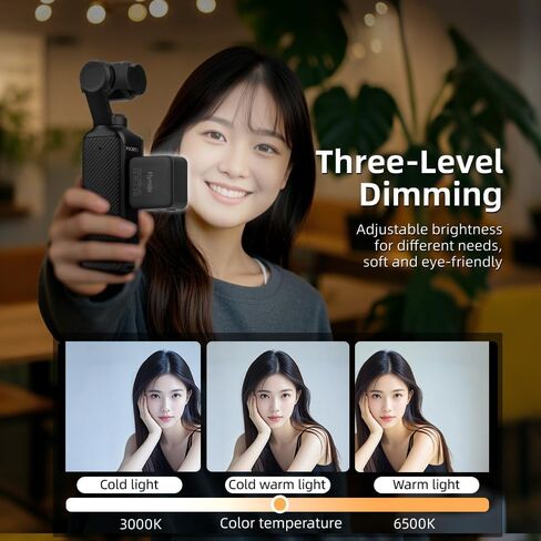 Auxiliary Light,LED Video Light for DJI Osmo Pocket 3/Action 5 Pro/Action 4 3/Gopro Series,Compact Rechargeable 300mAh Type-C 3000k-6500k Color Temperature Adjustable (Black) in Saudi Arabia