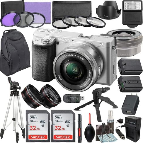 حزمة الكاميرا لفضة كاميرا Sony A6400 بدون مرآة مع E-PZ 16-50 مم F/3.5-5.6 OSS Lens و Accessories Kit (64 جيجابايت ، بطارية إضافية ، ترايبود ، وأكثر من ذلك) in Saudi Arabia