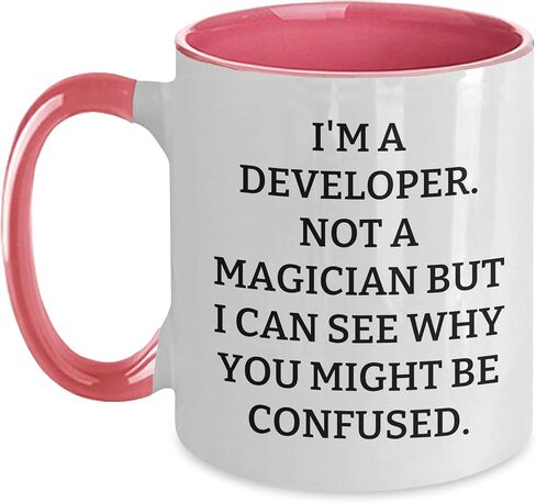 Developer's Delight Two Tone Coffee Mug, I'm Not A Magician But I Can See Why You Might Be Confused., Valentine's Unique Gifts from Men to Developer, Unique in Saudi Arabia