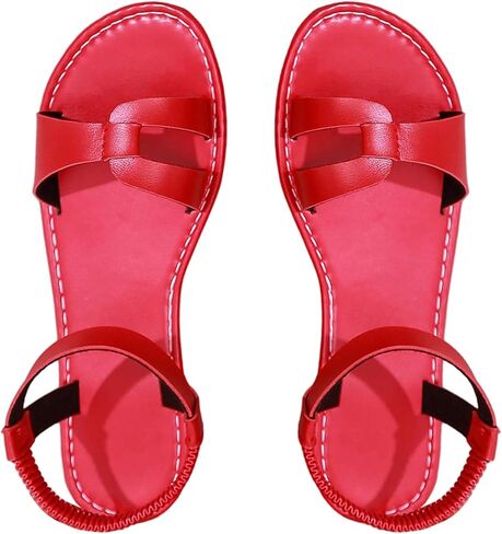 GORGLITTER Women's Red Strappy Ankle Strap Sandals Fisherman Cut Out Dressy Open Toe Flat Sandals 2025 in Saudi Arabia