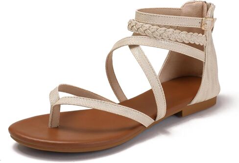 Women's Summer Strappy Flat Sandals Casual Gladiator Shoes Open Toe Sparkly Crossover Straps Dressy Fisherman Thong Sandals for Walking Beach Vacation in Kuwait