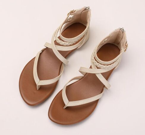 Women's Summer Strappy Flat Sandals Casual Gladiator Shoes Open Toe Sparkly Crossover Straps Dressy Fisherman Thong Sandals for Walking Beach Vacation in Kuwait