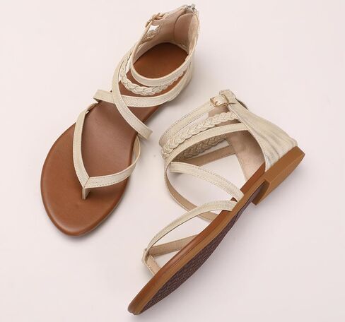 Women's Summer Strappy Flat Sandals Casual Gladiator Shoes Open Toe Sparkly Crossover Straps Dressy Fisherman Thong Sandals for Walking Beach Vacation in Kuwait