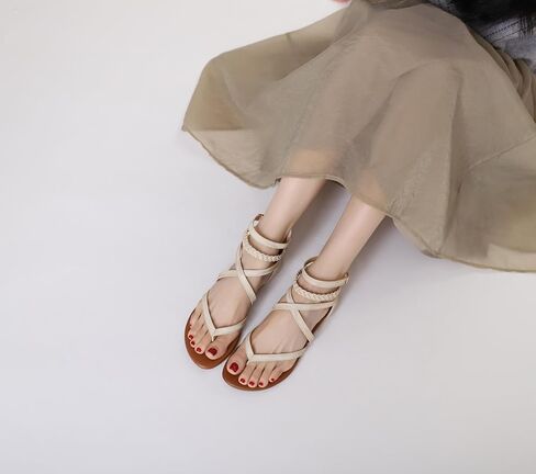 Women's Summer Strappy Flat Sandals Casual Gladiator Shoes Open Toe Sparkly Crossover Straps Dressy Fisherman Thong Sandals for Walking Beach Vacation in Kuwait