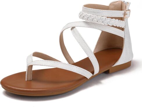 Women's Summer Strappy Flat Sandals Casual Gladiator Shoes Open Toe Sparkly Crossover Straps Dressy Fisherman Thong Sandals for Walking Beach Vacation in Kuwait