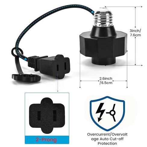 يشمل مقبس E26 إلى محول طاقة مخرج AC ، ومقبس الضوء المكون من 2 شريحة للمصابيح الذكية والكاميرات في الهواء الطلق سلك التمديد مثاليًا لأنظمة الأمان وشرائط LED (بحد أقصى 300W) in Kuwait