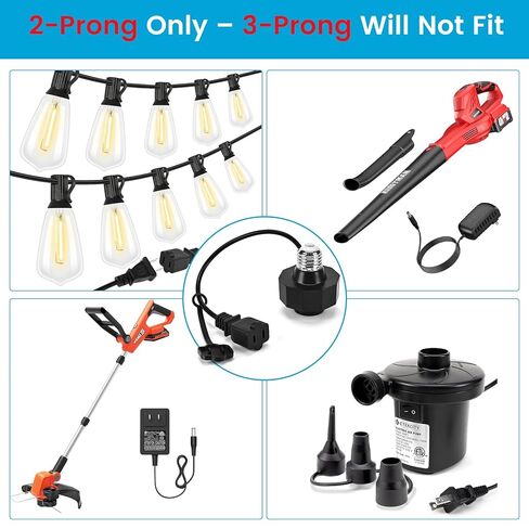 يشمل مقبس E26 إلى محول طاقة مخرج AC ، ومقبس الضوء المكون من 2 شريحة للمصابيح الذكية والكاميرات في الهواء الطلق سلك التمديد مثاليًا لأنظمة الأمان وشرائط LED (بحد أقصى 300W) in Kuwait