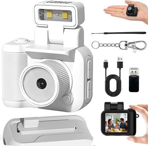 Mini Retro Video Camera Digital, Mini Keychain Camera with Sd Card, Portable Tiny Nostalgic Digital Camera, 1080p Hd with Led Flash Light (Black 32GB) in Kuwait