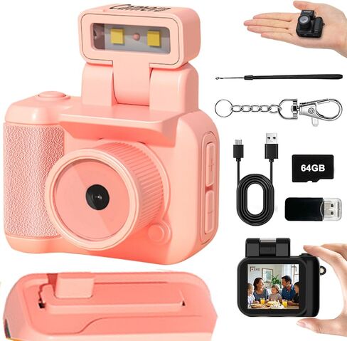 Mini Retro Video Camera Digital, Mini Keychain Camera with Sd Card, Portable Tiny Nostalgic Digital Camera, 1080p Hd with Led Flash Light (Black 32GB) in Kuwait