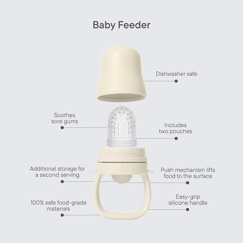 BIBS Baby Feeder with 2 Silicone Nipples, Compatible with Freezer Tray, Easy-Grip, BPA-Free - Ideal for Teething & Self-Feeding, 4+ Months - Ivory in Saudi Arabia