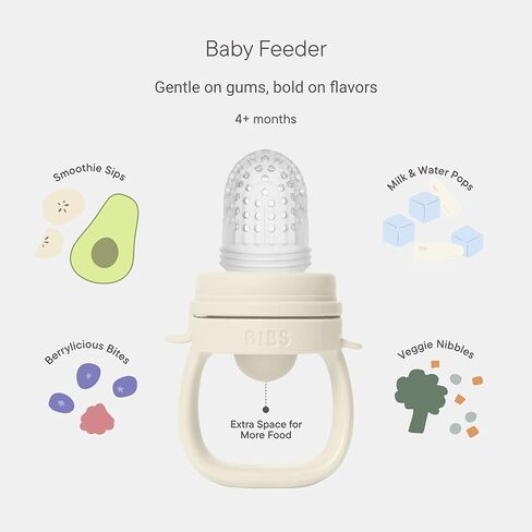 BIBS Baby Feeder with 2 Silicone Nipples, Compatible with Freezer Tray, Easy-Grip, BPA-Free - Ideal for Teething & Self-Feeding, 4+ Months - Ivory in Saudi Arabia