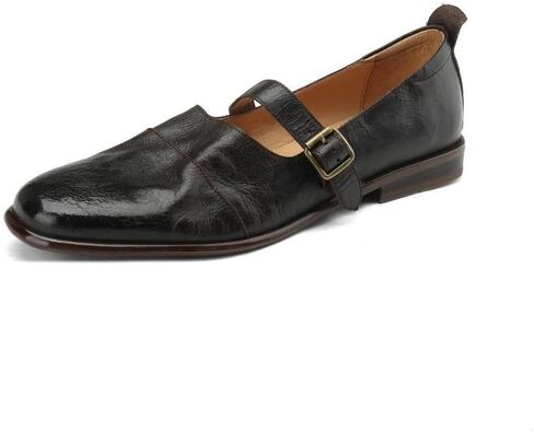 TinaCus Women's Soft Leather Handmade Round Toe Slip On Buckle Low Stacked Heel Mary Jane Flats Shoes in Saudi Arabia