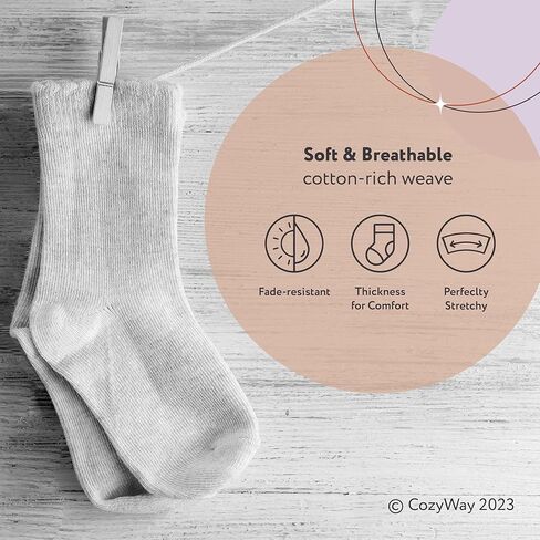 Cozyway Toddler Socks Crew Comfy Cotton Socks for Girls and Boys Soft & Treasable - 3T -5T Usisex White - 12 Pack in Kuwait