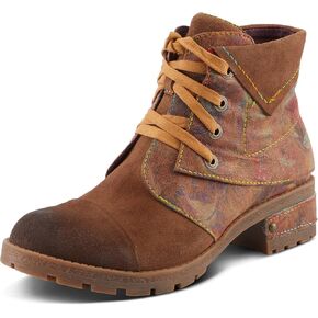 Spring Step L'Artiste Serna Women's Floral Bootie - Suede Lace-Up, Autumnal Vibe, Durable Traction