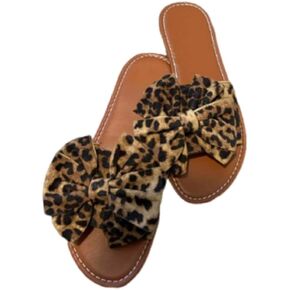 GORGLITTER Women's Bow Leopard Summer Flat Sandals Dressy Open Toe Trendy Slide Sandals 2025