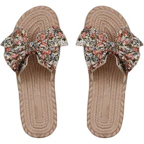 Women's Women's Floral Bowknot Flat Sandals Open Toe Slip On Casual Beach Vacation Slides Sandal