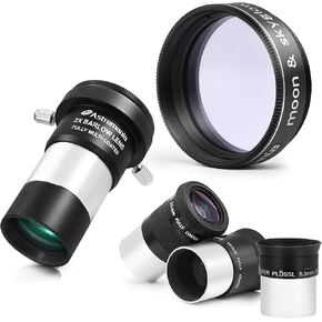 Astromania 1.25 Inch 6.3mm 15mm 26mm Eyepiece Set - Bundle with - 1.25" 2X Barlow Lens and Monn Filter