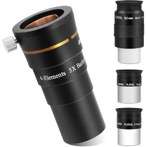 Astromania 1.25 Inch 7.5mm 12.5mm 32mm Eyepiece Set - Bundle with - 1.25" Telescope Barlow Lens 5X