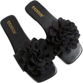 GORGLITTER Women's Flower Vacation Trendy 2025 Sandals Sexy Square Open Toe Dressy Beach Flat Sandals